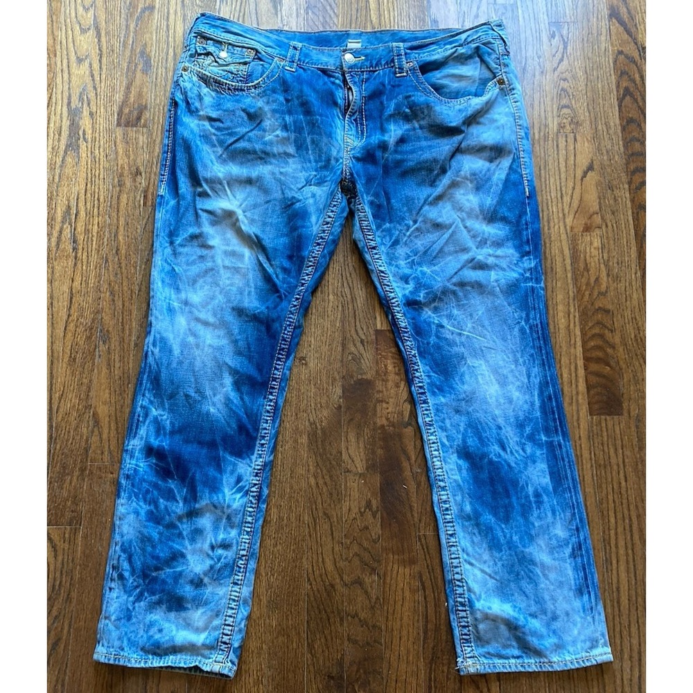True Religion Jeans Mens Size 46x33 Big T Flap Pocket Y2K Blue Straight Leg